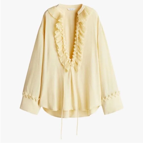 H&M Edition S/S 2025 Ruffled Pale Yellow Tunic Blouse Limited Edition - Picture 2 of 12
